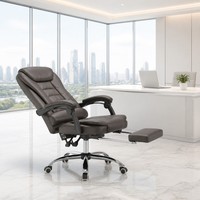 Fauteuil de bureau exécutif à dossier haut en cuir PU marron, pivotant et inclinable, avec repose-pieds