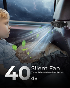 Dual <b>Head</b> 4000mAh Rechargeable LED Light Detachable Stand Dashboard Seat Portable Cooling Car <b>Fan</b> - Product Image 5