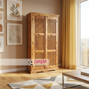 Armoire moderne en bois de Sheesham avec motif Jali, sculptée à la main, pour chambre, hôtel, salon, ferme - Product Image 4