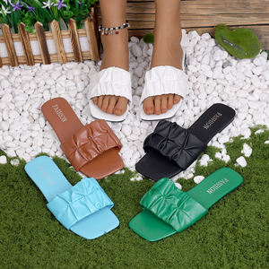 รองเท้าแตะลำลองมีจีบสำหรับผู้หญิง, ระบายอากาศน้ำหนักเบามีไซส์พิเศษรองเท้าแตะส้นเตี้ยสำหรับใส่ในฤดูร้อน - Product Image 2