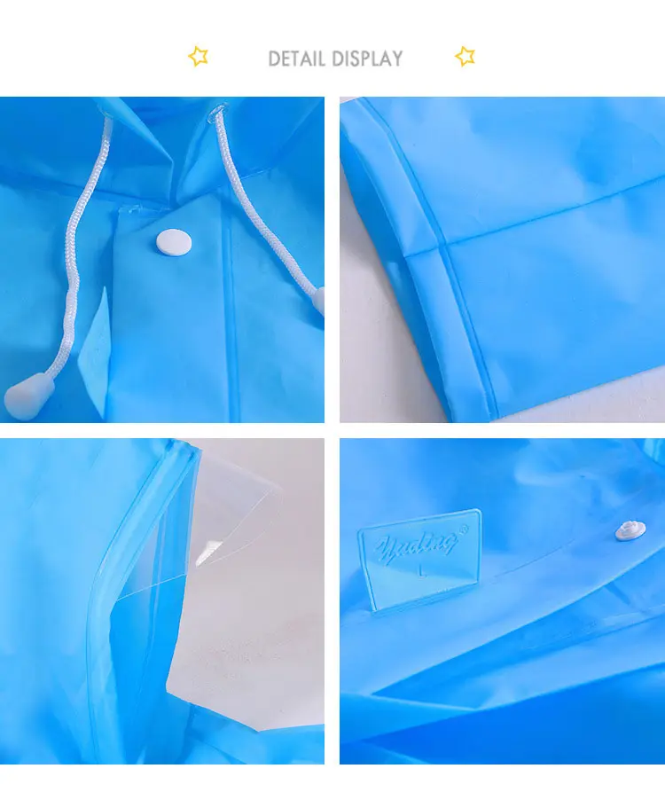 Venta al por mayor logotipo personalizado barato EVA transparente reutilizable impermeable con capucha chaqueta impermeable larga al aire libre impermeable para hombres y mujeres