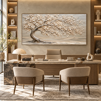Peinture à l'huile texturée 3D sur toile, motif arbre à fleurs blanc ivoire, art mural floral panoramique pour hôtel de luxe, villa, salon