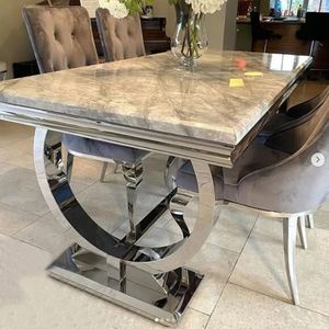 Роскошный стильный синий мраморный обеденный стол из нержавеющей стали, столовая мебель - Product Image 2