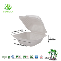 SUMKOKA Contenants à emporter en fibre de canne à sucre biodégradable de 6 pouces, type clamshell, anti-graisse, micro-ondables