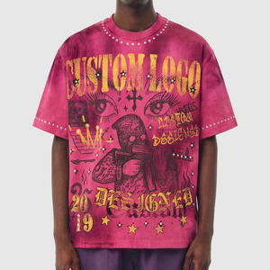 Camisetas Oversize de Algodón para Hombre <span class=keywords><strong>con</strong></span> Estampado DTG Tie-Dye Vintage, Estilo Streetwear Personalizado, <span class=keywords><strong>con</strong></span> Pedrería y Lavado Ácido - Product Image 1