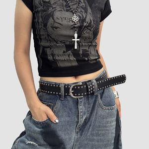 Ceinture en cuir noire pour femme, style punk, avec boucle en alliage et rivets, accessoire décoratif pour jeans et robes, design coréen - Product Image 4