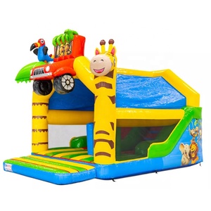 Château gonflable avec toboggan pour parc animalier, jeu de rebond préféré des enfants, trampoline multifonctionnel parent-enfant - Product Image 1