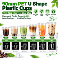 Gobelets en plastique PET en forme de U de 90 mm, 10 oz, 12 oz, 14 oz, 16 oz, 20 oz, 24 oz, gobelets en plastique jetables avec couvercles, gobelets pour thé à bulles, gobelets pour café glacé
