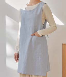 Delantal de Lino y Algodón Suave, Delantal Informal Ajustable con Bolsillos, Delantales Personalizados para Floristas y Cocina - Product Image 1