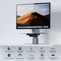 Boîte de logo personnalisée en usine Support de moniteur d'ordinateur avec lumières RVB réglables automatiquement en aluminium de bureau avec HUB USB PD