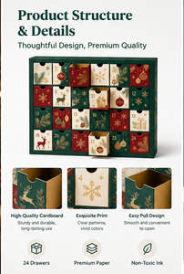 Calendrier de l'Avent de Noël en carton réutilisable avec 24 tiroirs surprise, estampage à chaud doré et motifs personnalisés - Product Image 2