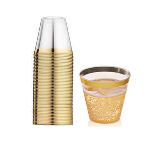 Wholesale Disposable Hard Plastic <b>Cups</b> 9 oz <b>Gold</b> for Wedding Christmas Birthday Parties - Product Image 2