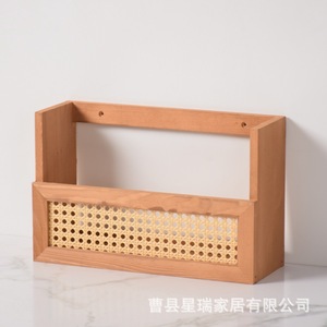 Étagère murale en rotin et bois massif, organiseur de magazines, fabrication artisanale, origine Shandong - Product Image 5
