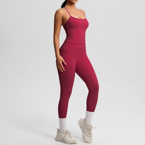 Ensemble deux pièces pour femme, style américain, débardeur de yoga moulant brossé, tenue de sport décontractée pour la course <span class=keywords><strong>en</strong></span> extérieur et le fitness - Product Image 6