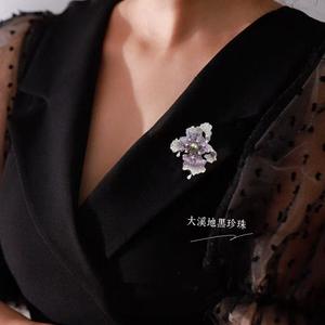 Broche de Moda para Mujer, Flor de Pecho Haoshi, Joyería de Mar, Iris Púrpura Fantasía Brillante de 9-10 mm, Tahití, Venta al por Mayor - Product Image 4
