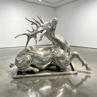 Sculpture de cerf en acier inoxydable poli miroir, art métallique plaqué argent, décoration antique moderne