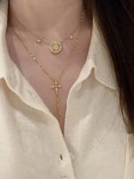 Collier en argent 925 avec étoile scintillante à quatre branches et boussole solaire, sensation de luxe vintage, chaîne de clavicule superposée, polyvalent et tendance
