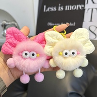 Mignon et moelleux, en fourrure de lapin Rex, style dessin animé, avec nœud papillon et boule de charbon, jouet en peluche elfe, accessoire de sac à dos et pendentif porte-clés de voiture