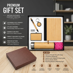 Ensemble cadeau d'entreprise en bambou avec bloc-notes A5, stylet, porte-bouteille, porte-cartes, porte-clés rotatif, cadeau personnalisé fait main - Product Image 2