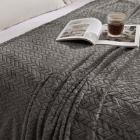 Plaid de luxe en jacquard, gris anthracite, motif feuilles, taille voyage/plaid, super doux et confortable pour canapé/lit