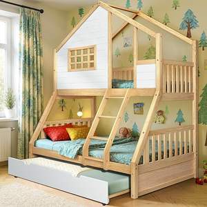 Cama Infantil Tipo <span class=keywords><strong>Casa</strong></span> <span class=keywords><strong>de</strong></span> Árbol con Literas Dobles y Cama Nido, Madera <span class=keywords><strong>de</strong></span> Pino, Barandillas <span class=keywords><strong>de</strong></span> Seguridad <span class=keywords><strong>de</strong></span> 15 Pulgadas, Escalera, Fácil <span class=keywords><strong>de</strong></span> Montar, Sin Necesidad <span class=keywords><strong>de</strong></span> Somier, No Tóxica - Product Image 1