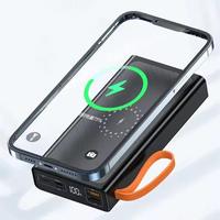 Banco de Energía Inalámbrico de 30000mAh con 4 Cables Integrados Tipo-C, Doble USB, Pantalla LED, Cargador Portátil de Li-Polímero para iPhone 12-16