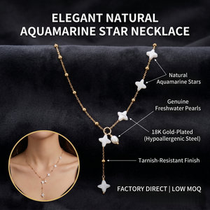 Elegante Collar en Y <span class=keywords><strong>de</strong></span> Acuamarina Natural con Estrella, Chapado en Oro <span class=keywords><strong>de</strong></span> 18K, para Mujer, Acero Inoxidable, Bajo MOQ, Joyería 2026 - Product Image 1