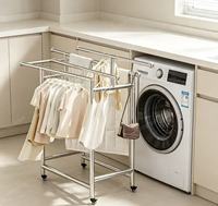 Séchoir à linge mobile à double tringle en acier inoxydable avec roulettes