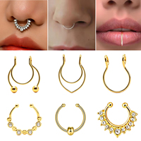 Cincin Hidung Titanium G23 Bulat Berhiaskan Zirkon dengan Engsel Bertabur Zirkon, Cincin Hidung Model Prong Setting Trendi
