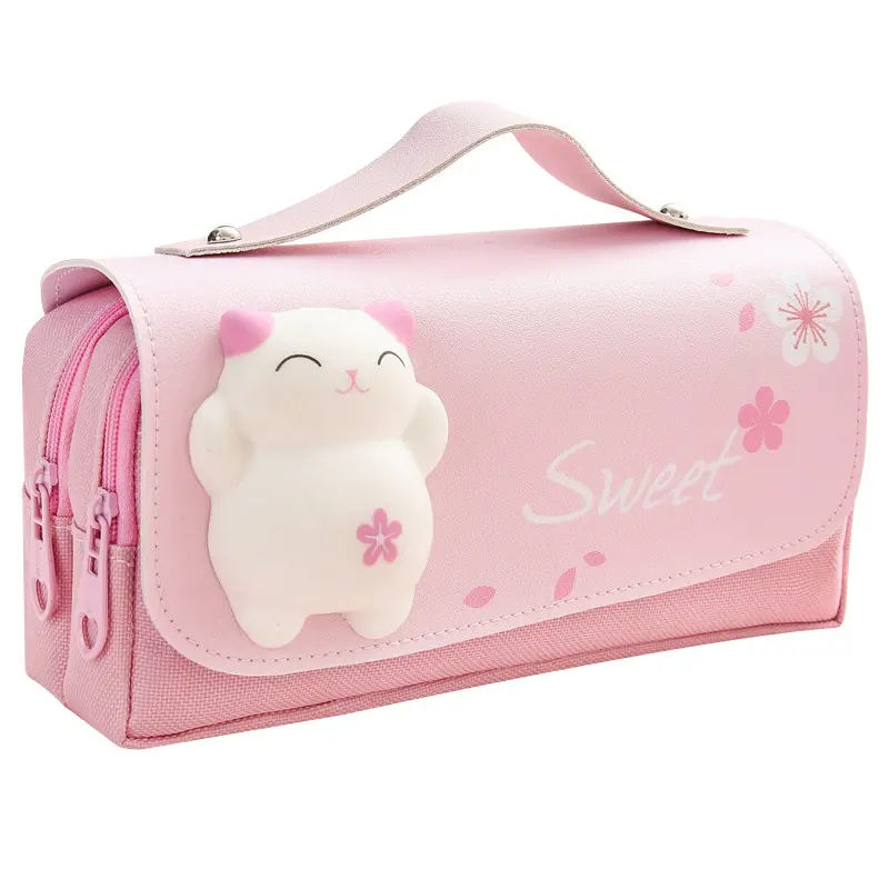 New Design Multi-functional Stationery Storage Bag Cute Cartoon Double Layer Pencil Case Student Cute Portable Pen Bag