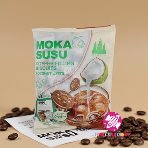Snack esotici croccanti biscotti Sandwich <span class=keywords><strong>Moka</strong></span> Susu personalizzato dolce cocco Latte cremoso centro caffè riempito piccolo biscotto rotondo al burro - Product Image 6