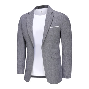 Veste de costume de <span class=keywords><strong>mariage</strong></span> élégante pour <span class=keywords><strong>homme</strong></span>, grise, coupe ajustée, simple boutonnage, col en V, en tissu peigné, <span class=keywords><strong>tenue</strong></span> de travail décontractée de haute qualité - Product Image 2
