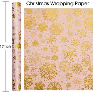 Flyhill Kraft Christmas Wrapping <b>Paper</b> Pink Gold Snowflake Foil Gift <b>Wrap</b> <b>Roll</b> 17inch x 32.8ft Single Side Recyclable - Product Image 4