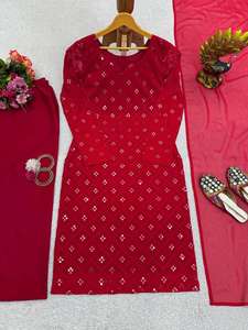 ชุดพลาโซ่คุर्ติ 3 ชิ้น ชุดคุर्ติพลาโซ่ ชุดคุर्ติยาวสำหรับผู้หญิงในอินเดีย เสื้อผ้าสตรีอินเดียแบบดั้งเดิม ผ้าคุณภาพดีที่สุด - Product Image 4