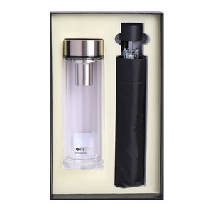 Ensemble cadeau tasse à double paroi en verre V303S avec filtre et parapluie pour la fête des enseignants, cadeau d'affaires - Product Image 1