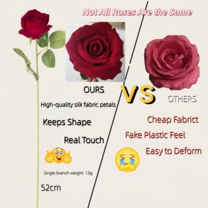 Vente en gros d'usine, fleurs artificielles de haute qualité, rose rouge en tissu de soie à toucher réel, pour la décoration, mariage, fleurs en vrac - Product Image 2