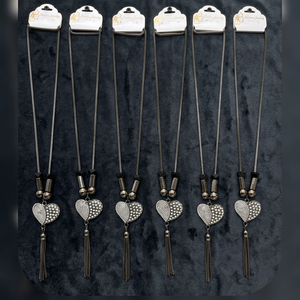 PingBling Collier long romantique en zinc plaqué noir canon de fusil, pendentif cœur en cristal étincelant bicolore, élégant - Product Image 3