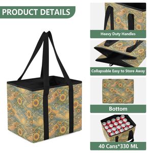 Sunflower Print <b>Foldable</b> Shopping <b>Bag</b> Large Capacity Polyester Tote <b>Bag</b> for Travel Outdoor Daily Use - Product Image 4