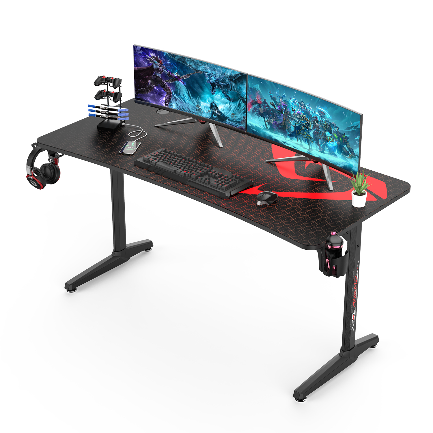 60 Inch Zwarte Computer Gaming Tafel Bureau Met Kabelmanagement