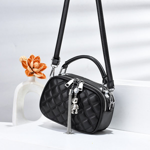 Women's Mini Quilted Crossbody Bag 7 Inch Zipper Closure Portable Everyday Use Black - Product Image 2