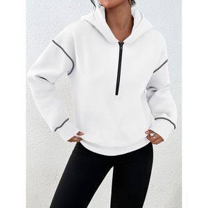Sweat-shirt court à demi-zip pour femme, tricoté, manches courtes, fermetures éclair non doublées, tenue de printemps tendance - Product Image 5