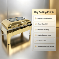 Luxuriöser Goldener Brenner 9L Rechteckiger Edelstahl Buffet Chafing Dish Warmhaltebehälter für Hotel Restaurant Catering