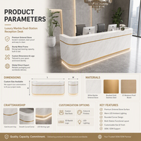 Bureau de réception rectangulaire moderne et luxueux en bois massif avec éclairage LED, finition marbre durable, pour bureau commercial, salon, hôtel