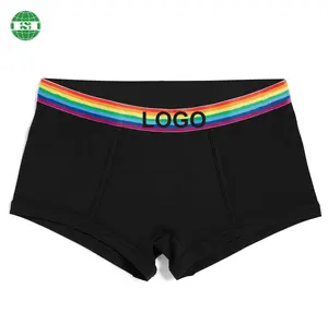 Customized logo rainbow waistband boxer shorts black cotton boy shorts for women full customization