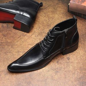 Mocassins pour hommes en cuir de vache souple, imperméables, à bout pointu, à lacets, pour l'automne, idéaux pour les banquets et événements sociaux, avec talon compensé. - Product Image 5