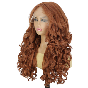 Parrucca di pizzo ramato medio ramato Pre-pizzicato marrone 13x6 Yaki pazzo corpo onda parrucca Pre-taglio sintetico usura e Go parrucca con attaccatura dei capelli naturale - Product Image 4