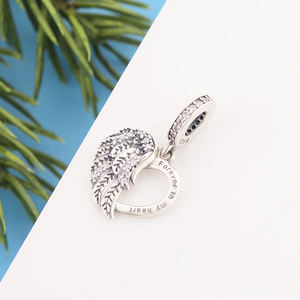 Ciondoli Ali d'Angelo in Vero Argento Sterling 925 'Per Sempre nel Mio Cuore' per Bracciali, Creazione di Gioielli Fai-da-Te, Accessori di Design, Regalo - Product Image 3