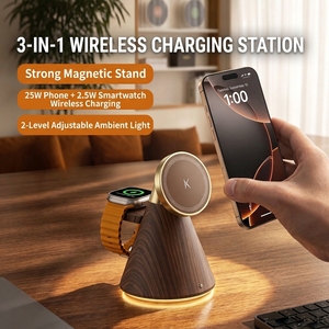 Novità 2026: Caricatore Wireless 3 in 1 con Luce Notturna e Supporto per Ricarica Wireless Rimovibile per Orologi, Riponibile nella Base - Product Image 2