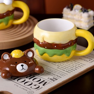 Dessin animé Burger <span class=keywords><strong>tasse</strong></span> à thé en céramique cadeau d'anniversaire des meilleurs amis Souvenir pratique pour <span class=keywords><strong>tasse</strong></span> à café avec couvercle beau - Product Image 2