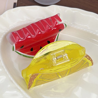Best verkochte schattige fruitvormige acryl haarclips: watermeloen, aardbei, ananas, haai clip voor de zomer, groothandel voor vrouwen